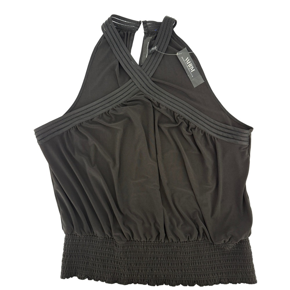 White House Black Market Black Halter Crisscross Smocked Blouse  Elevated Casual